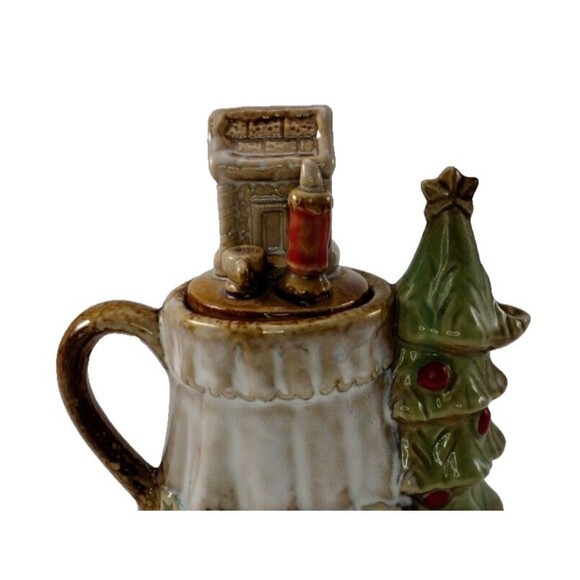 VTG Christmas Mini Teapot Glazed Ceramic Tree Star Candle Holly House 5" x 4.5" - Picture 2 of 10